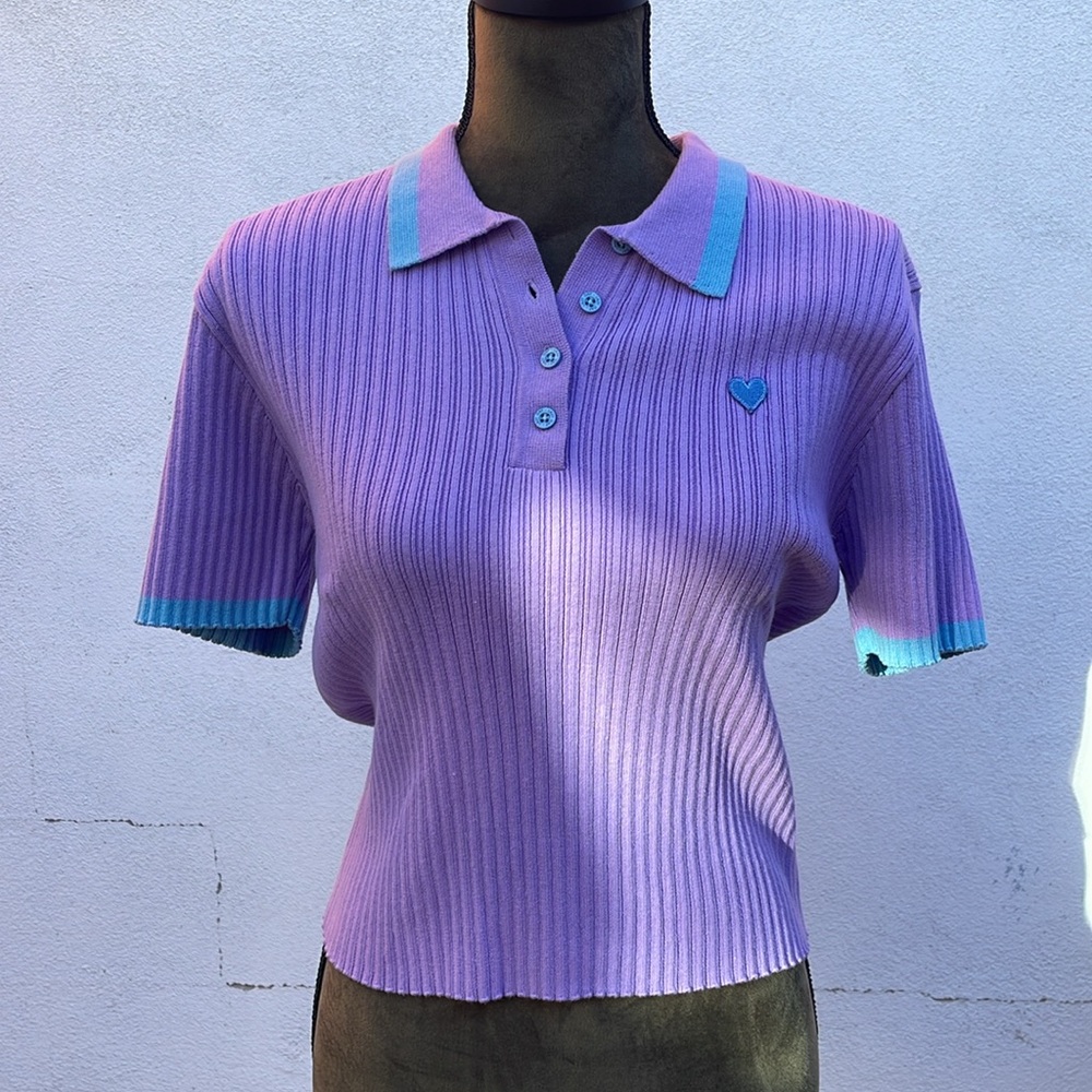 Lazy Oaf Tiny Heart Ribbed Polo Lilac & Lavendar Blue